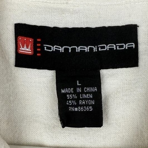 Vintage Damani Dada Mens Linen Casual Button Up Shirt Size L White Baggy Y2K 90s - Picture 4 of 10